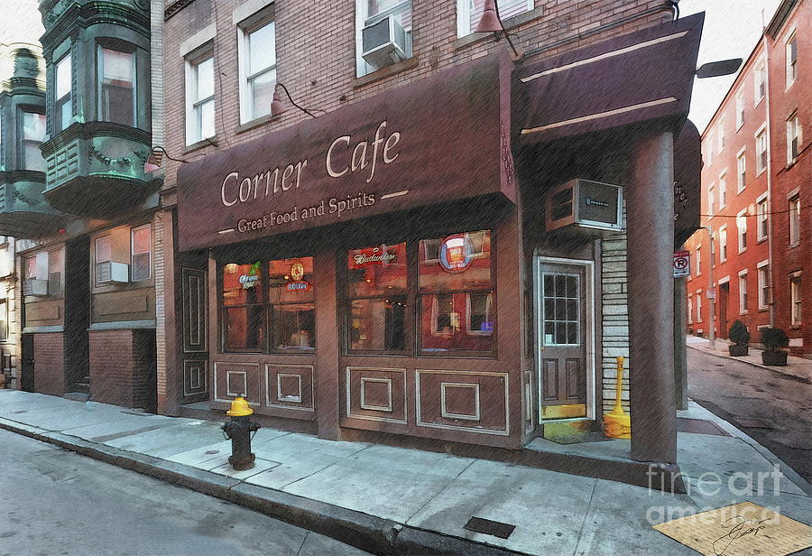 Corner Cafe, Boston Digital Art by Jerzy Czyz
