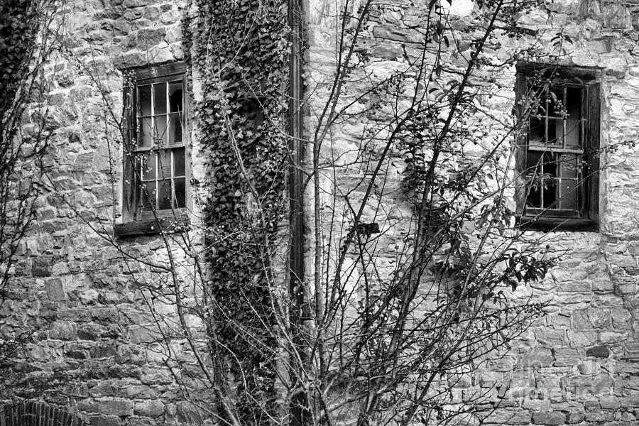 Fall Photograph - Corner Of The Old Mill Black And White by Adam Jewell