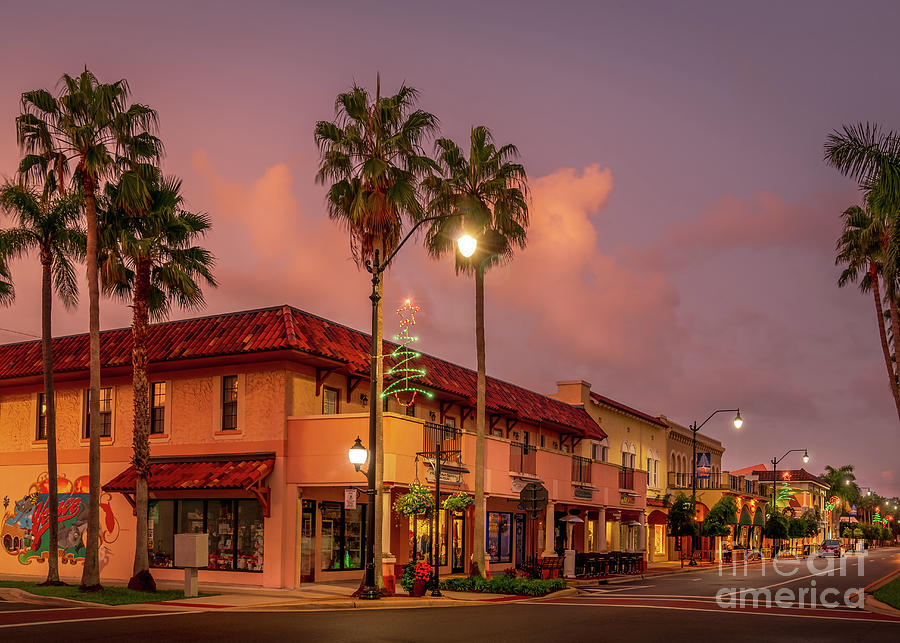 Corner of Venice Avenue at Christmas, Venice, Florida Photograph by