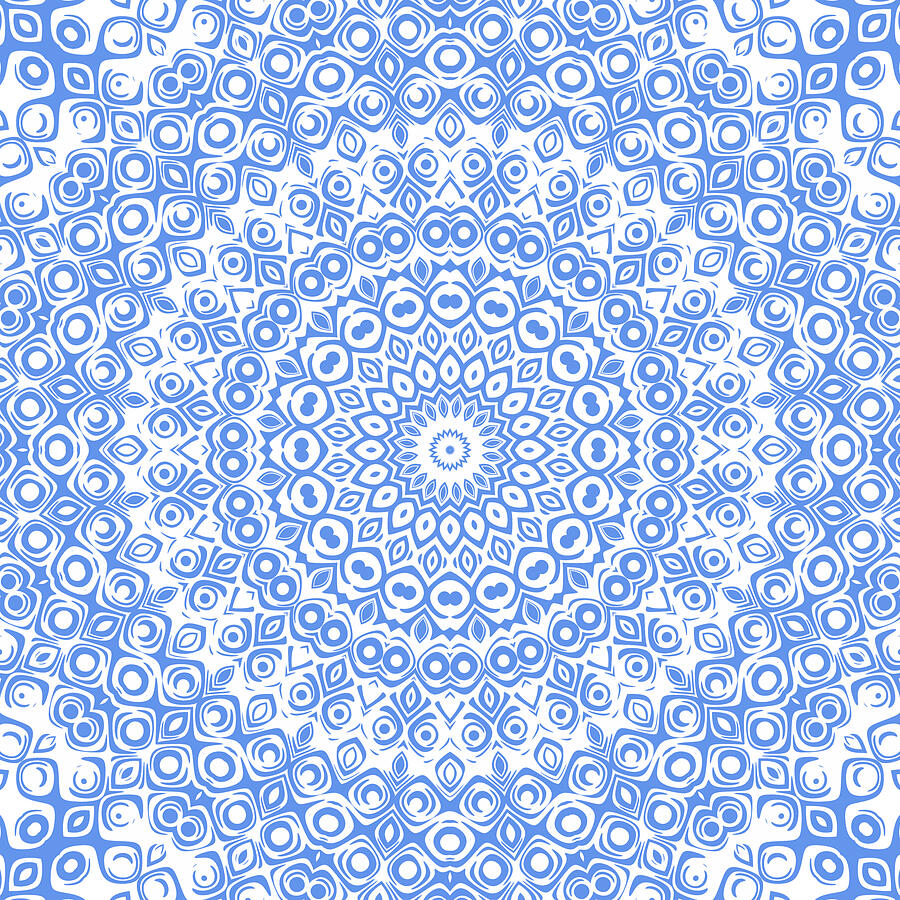Cornflower Blue Mandala Kaleidoscope Medallion Flower Digital Art by Mercury McCutcheon