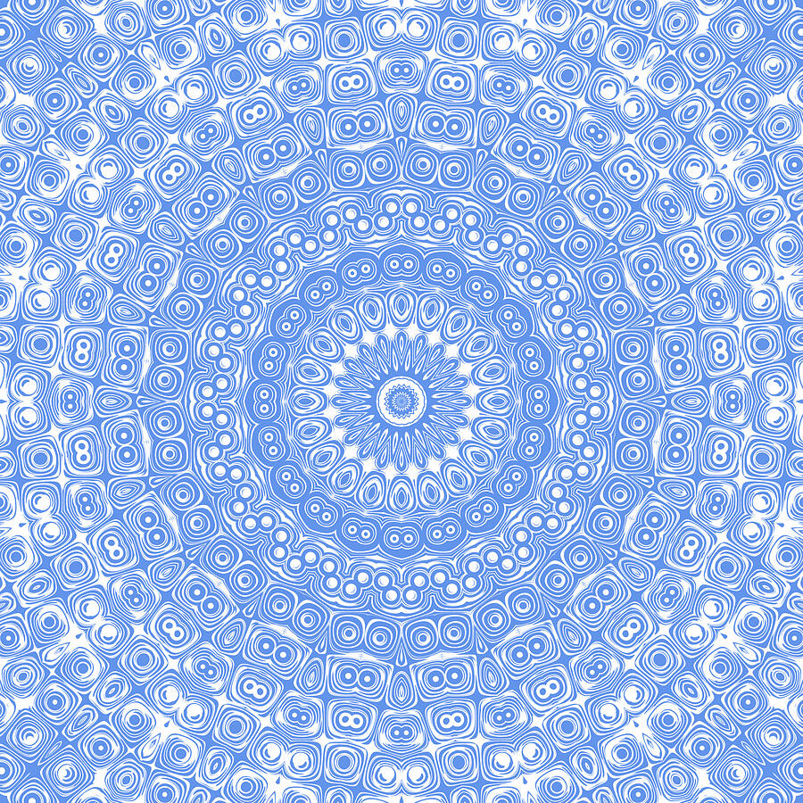 Cornflower Blue on White Mandala Kaleidoscope Medallion Digital Art by Mercury McCutcheon