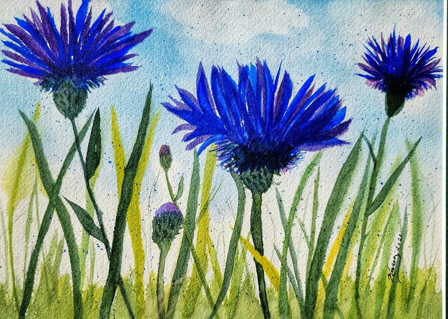 Cornflowers  Painting by Shady Lane Studios-Karen Howard