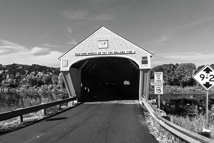 Cornish-Windsor Covered Bridge Windsor Vermont Cornish NH Connecticut River Fall Foliage BW Photograph by Toby McGuire