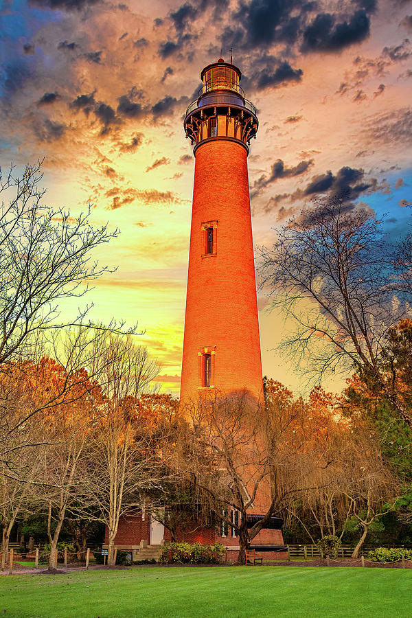 Corolla Lighthouse and Sunset Sky vert Photograph by Dan Carmichael