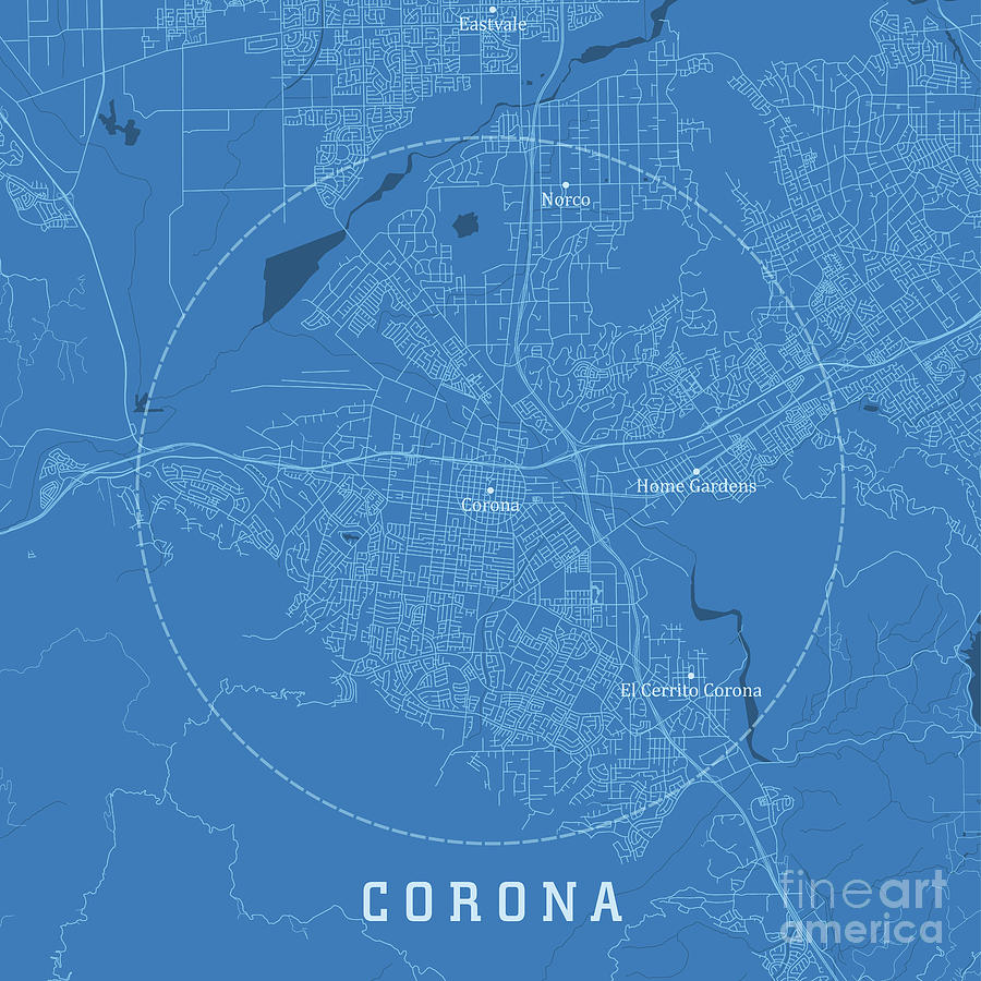 Corona CA City Vector Road Map Blue Text Digital Art by Frank Ramspott ...