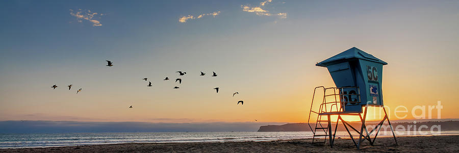 Coronado beach panoramic sunset, San Diego Photograph by Delphimages Photo Creations