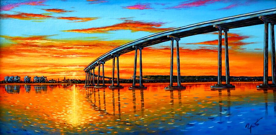 Coronado Bridge Sunset Painting by John YATO
