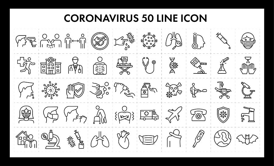 Coronavirus 50 Line Icon Drawing by Studiostockart