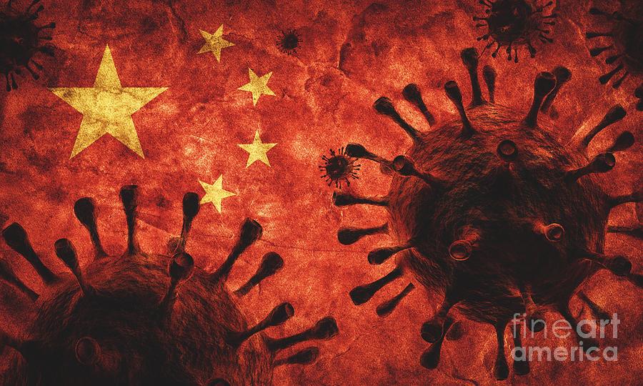 Coronavirus against China grunge flag. Virus causing epidemic and pandemic Photograph by Michal Bednarek