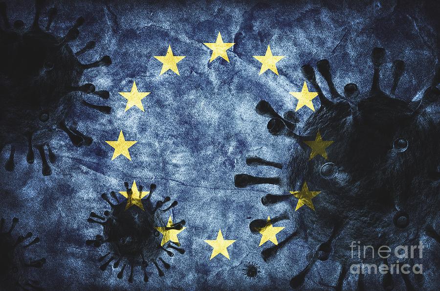Coronavirus against European Union grunge flag. Virus causing epidemic Photograph by Michal Bednarek
