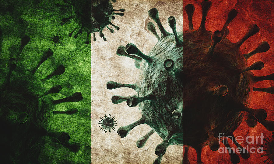 Coronavirus against Italy grunge flag. Virus causing epidemic Photograph by Michal Bednarek
