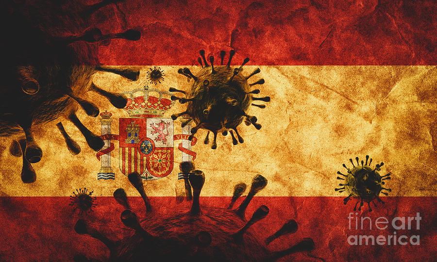 Coronavirus against Spain grunge flag. Virus causing epidemic Photograph by Michal Bednarek
