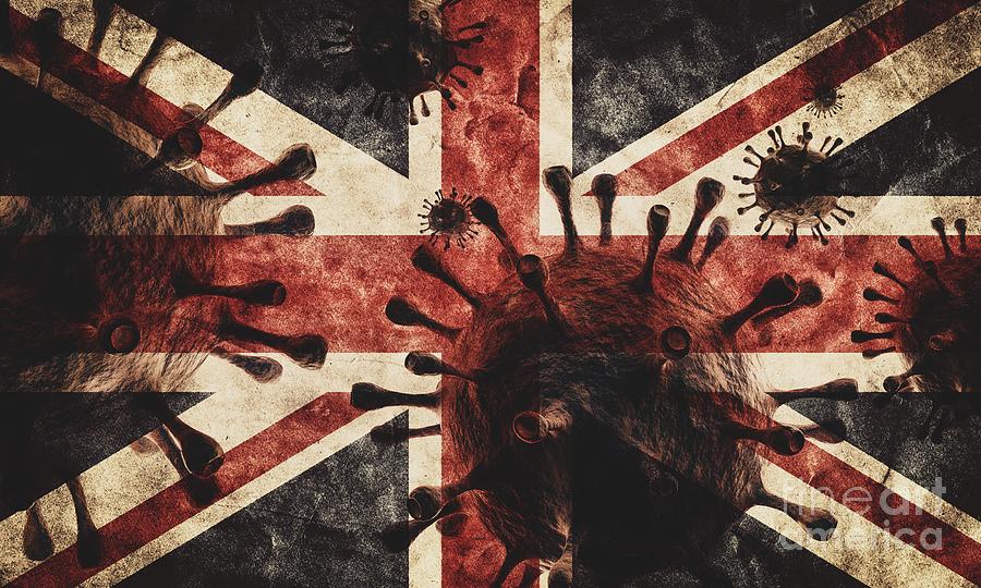 Coronavirus against the UK grunge flag. Virus causing epidemic in the United Kingdom Photograph by Michal Bednarek
