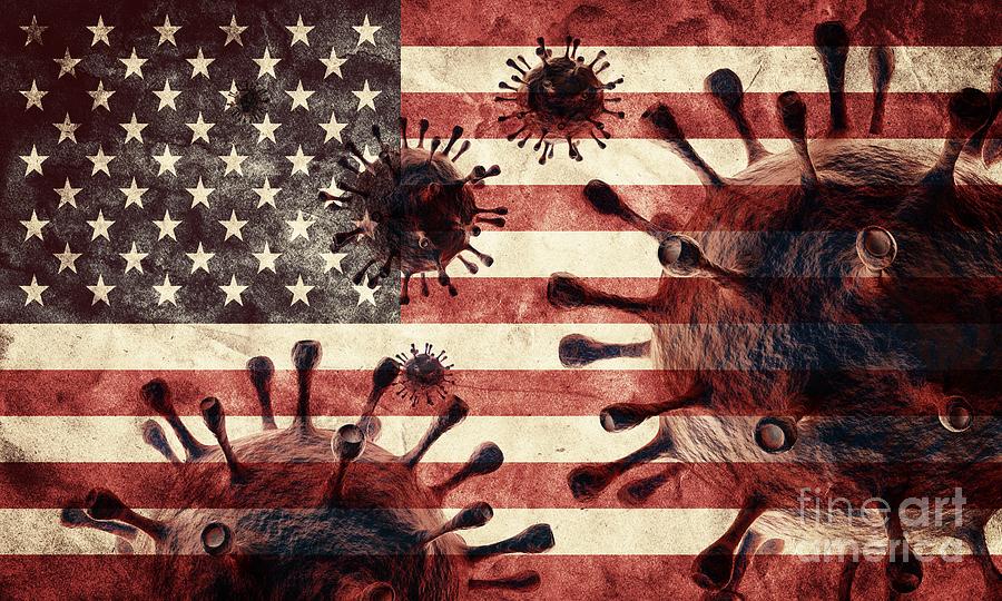 Coronavirus against the USA grunge flag. Virus causing epidemic in the United States Photograph by Michal Bednarek