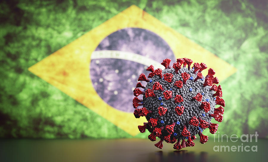 Coronavirus Covid-19 on Brazilian flag. Photograph by Michal Bednarek