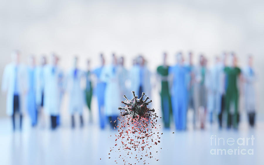 Coronavirus Photograph - Coronavirus defeated by doctors and scientists. Virus breaking up into pieces by Michal Bednarek