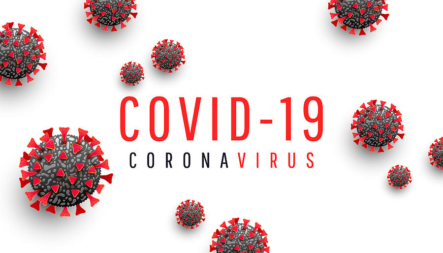 Coronavirus disease COVID-19 medical web banner with SARS-CoV-2 virus molecule and text on a white background. World pandemic 2020. Horizontal vector illustration Drawing by Irina Shatilova