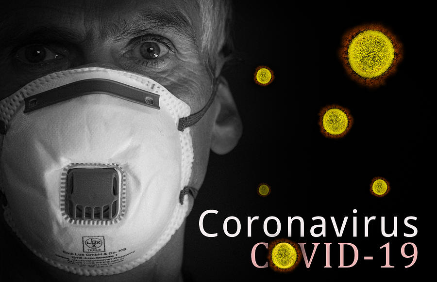 Coronavirus or COVID-19 and man with mask Painting by Celestial Images