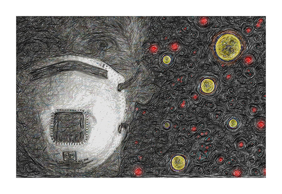 Coronavirus or COVID-19 and man with mask with red dots Painting by Celestial Images