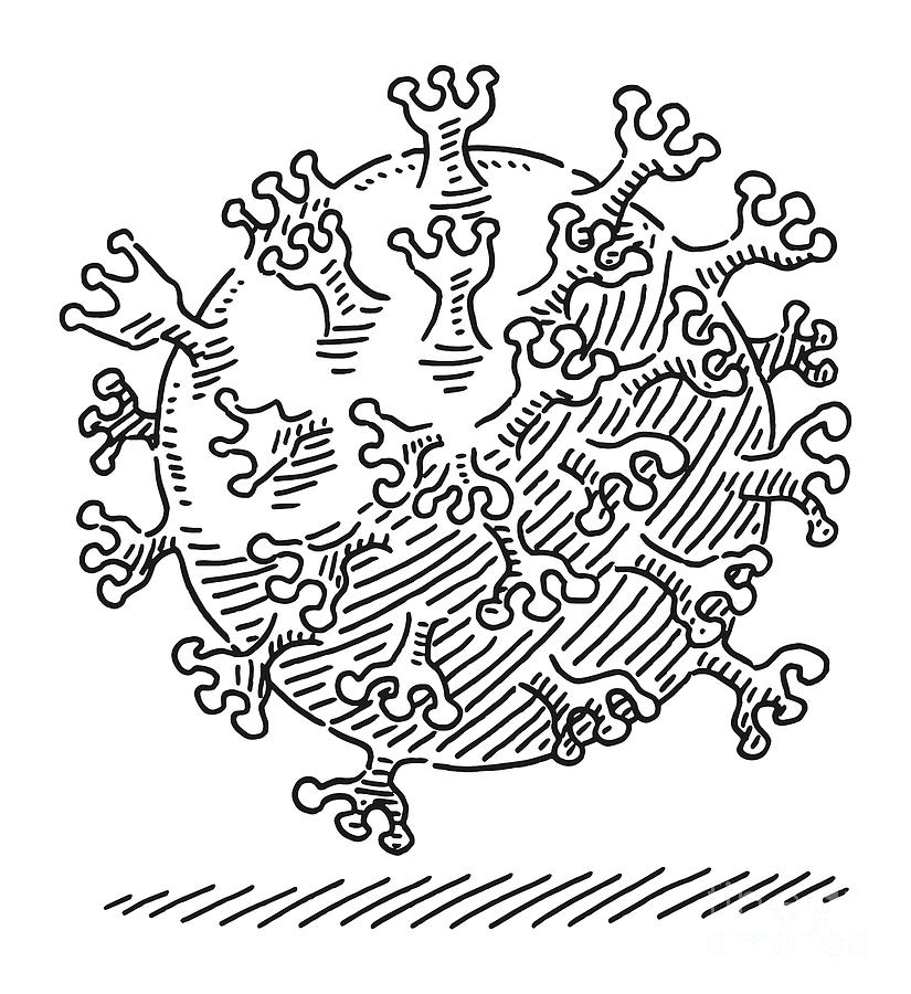Black And White Drawing - Coronavirus Symbol Drawing by Frank Ramspott