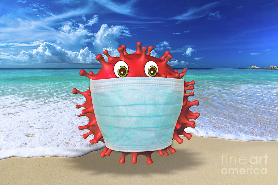Coronavirus with mask on a tropical beach Photograph by Benny Marty