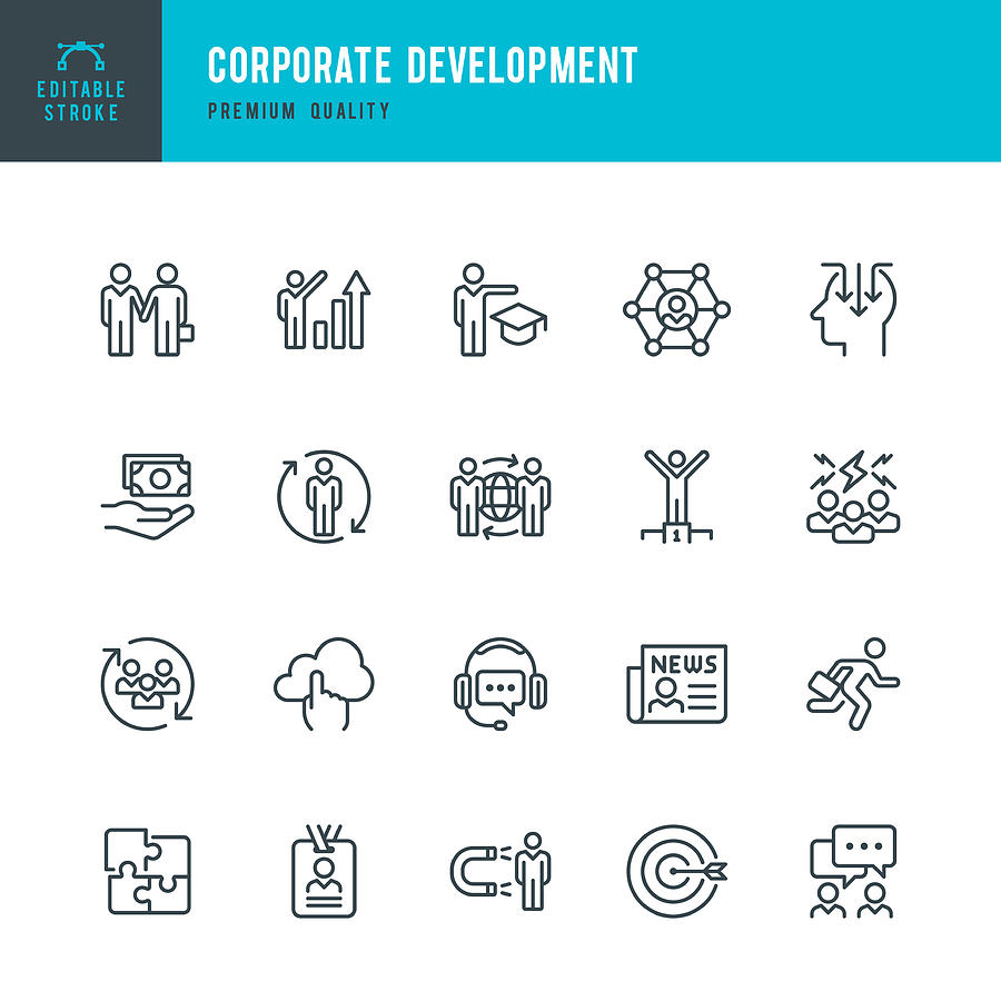 Corporate Development - set of line vector icons Drawing by Fonikum