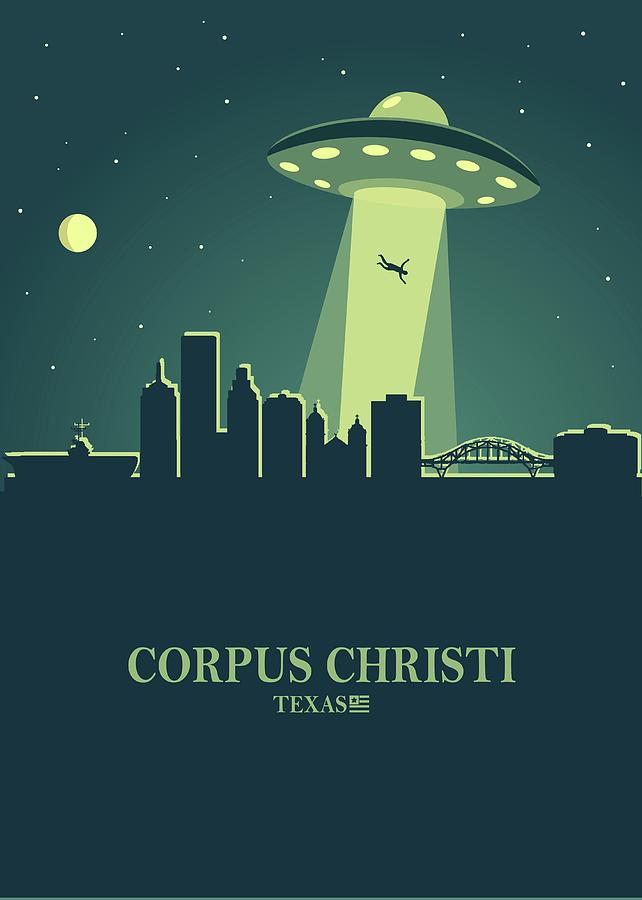 Corpus Christi City Skyline Ufo Night Digital Art