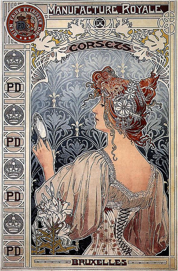Vintage Digital Art - Corsets Bruxelles - Art Nouveau Poster - Vintage Advertising Poster by Studio Grafiikka