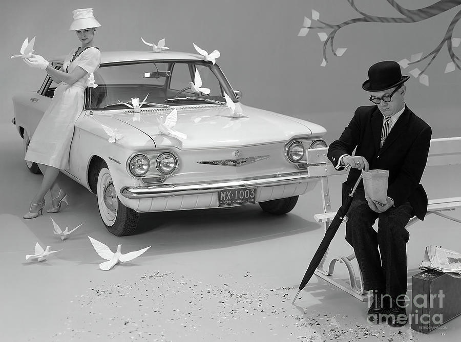 Corvair Monza with Fashion Models Photograph by Retrographs