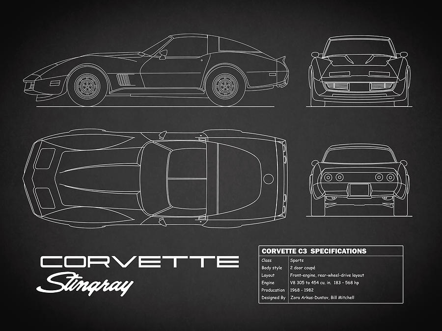 Corvette C3 Blueprint in Black by Mark Rogan