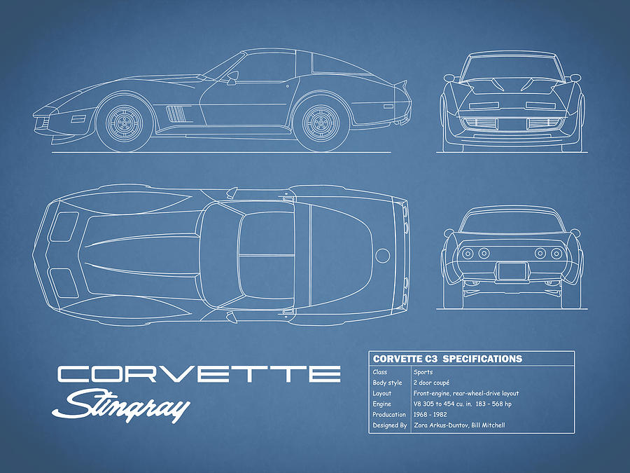 Car Photograph - Corvette C3 Blueprint by Mark Rogan