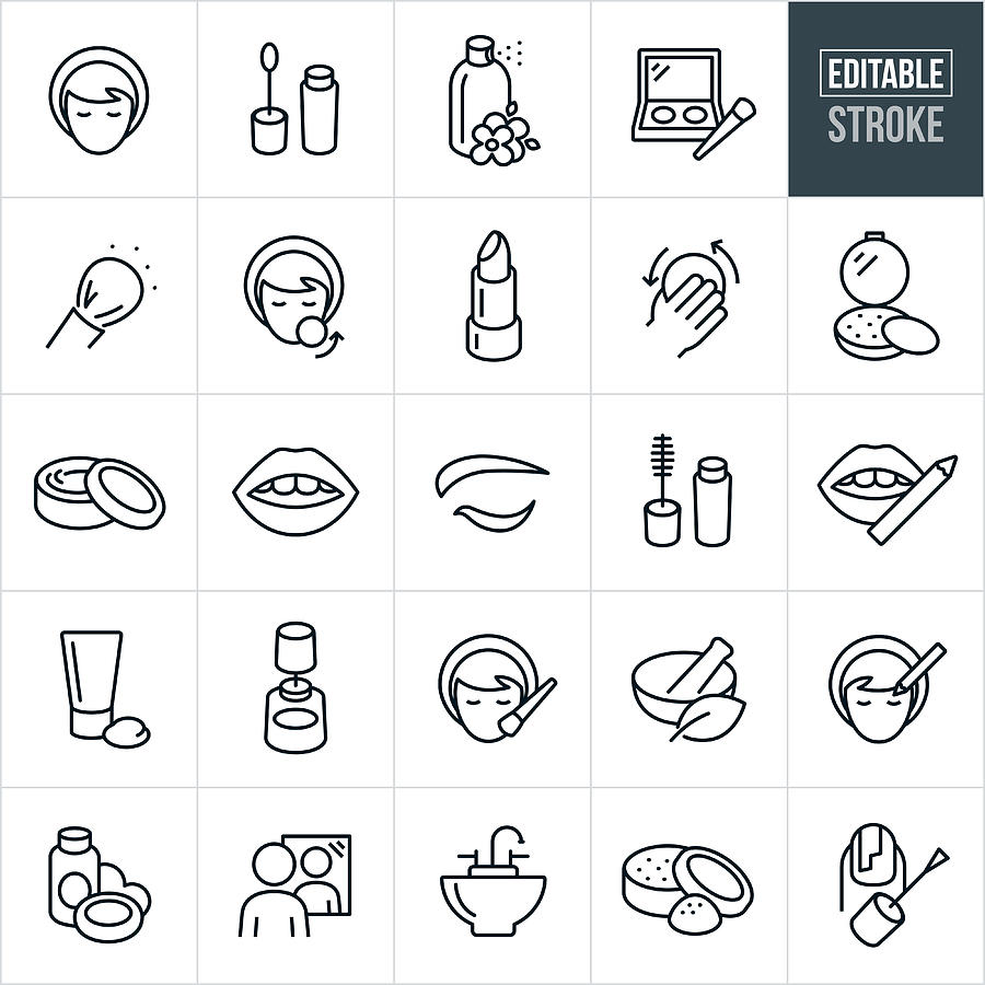 Cosmetics Thin Line Icons - Editable Stroke Drawing by Appleuzr
