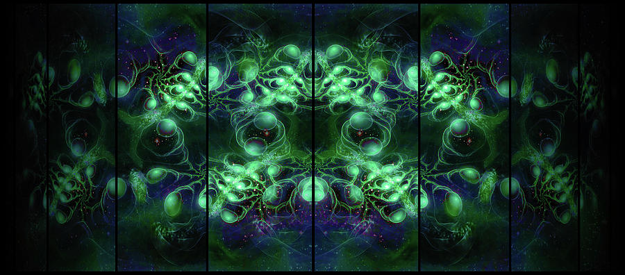 Cosmic Alien Eyes Blue Green Digital Art by Shawn Dall