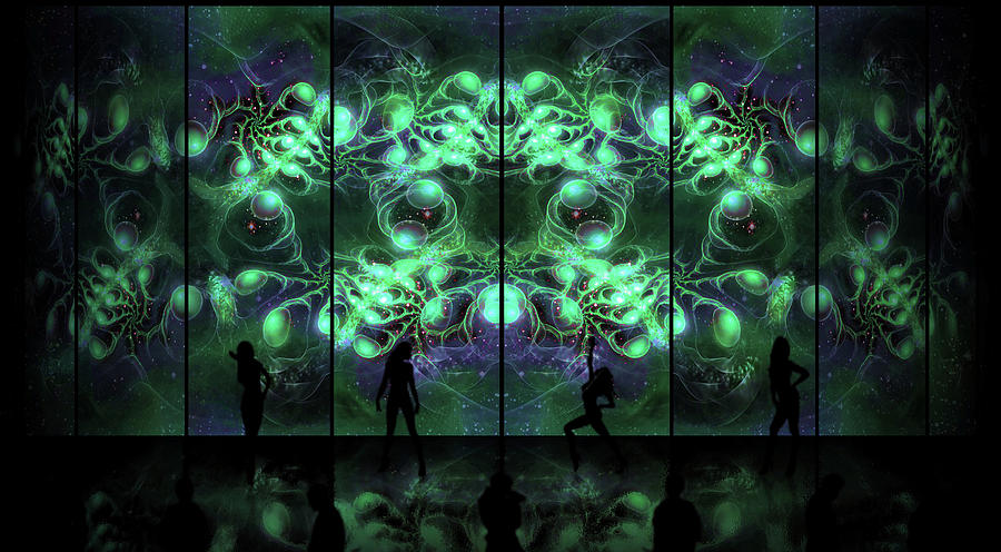 Cosmic Alien Vixens Blue Green Digital Art by Shawn Dall
