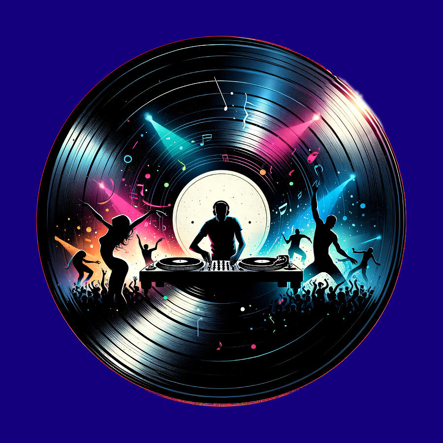 Music Digital Art - Cosmic Beats - The DJs Vinyl Odyssey by Dennis Cole