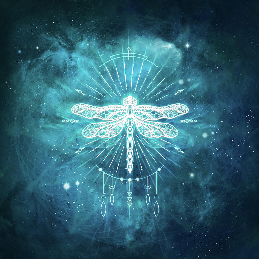 Space Digital Art - Cosmic Boho Dragonfly by Laura Ostrowski