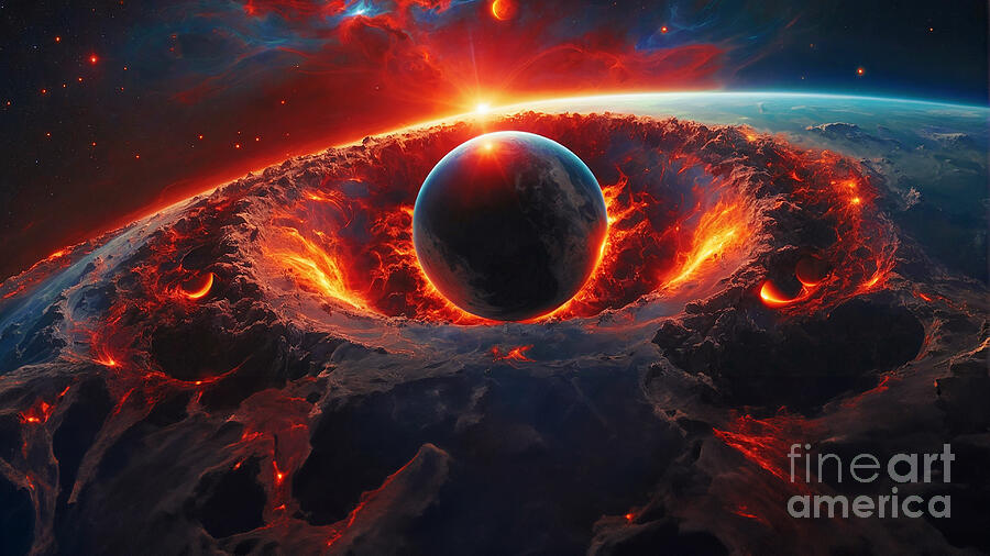 Cosmic cataclysm fiery planet collision in space Digital Art by Benny Marty