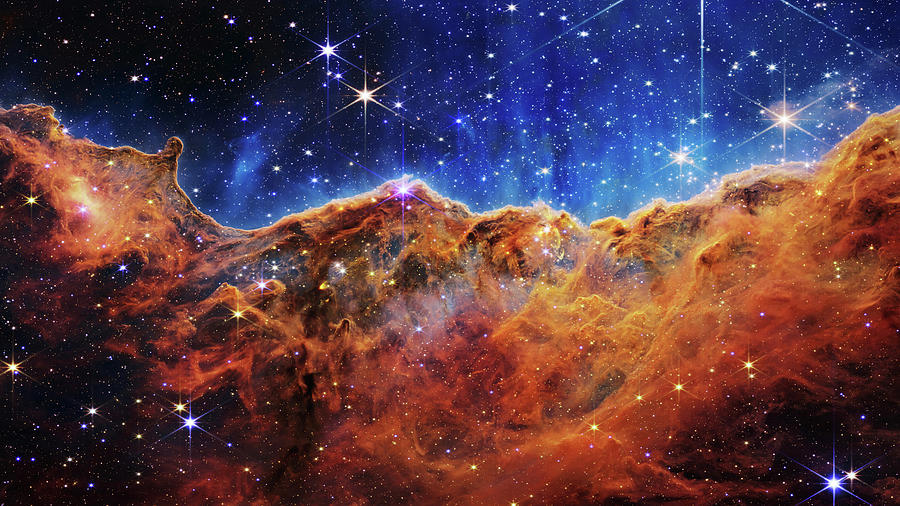 Carina Nebula Photograph - Cosmic Cliffs in Carina Nebula - James Webb Telescope by Ram Vasudev