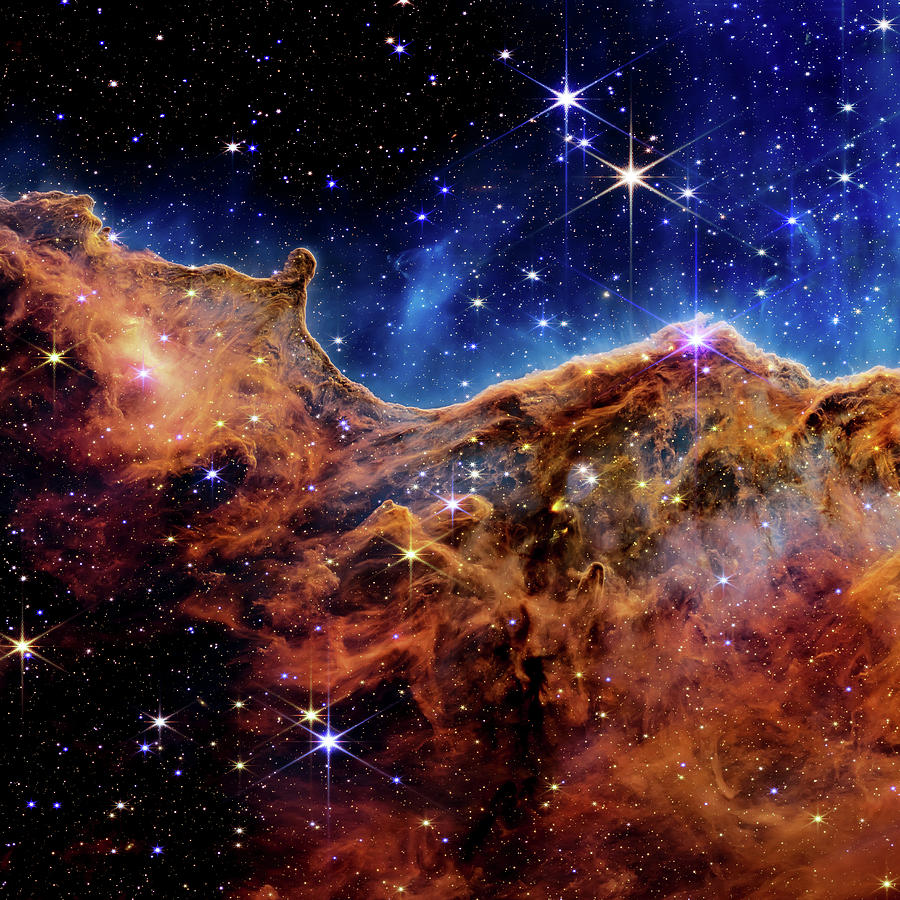 Cosmic Cliffs in the Carina Nebula - Left Square Crop Photograph by Eric Glaser