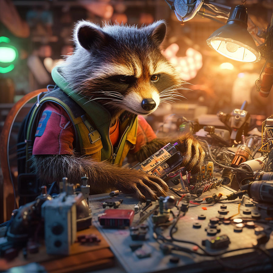 Cosmic Craftsman Rocket Raccoon's Tech Workshop Digital Art by Jeremy ...