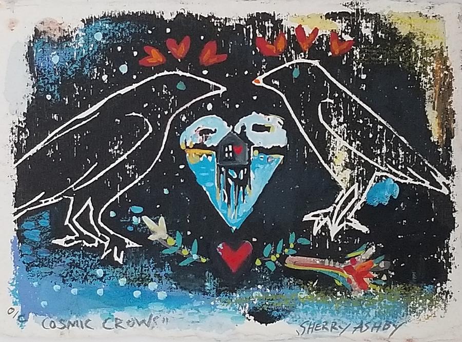 Cosmic Crows  Painting by Sherry Ashby