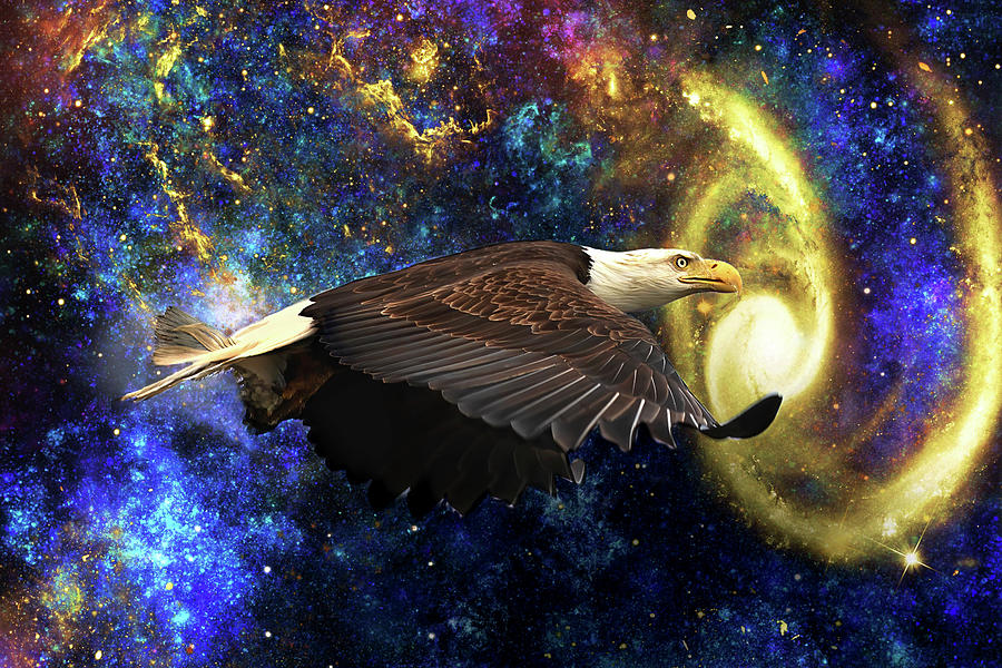 Cosmic Eagle - Fly Me to the Moon Mixed Media by Peggy Collins
