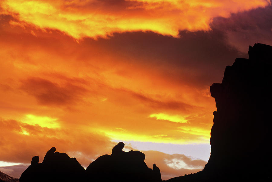 Cosmic Flames, The 3 Graces Rock Formation, Garden Of The Gods, Colorado Springs, Colorado Photograph by Bijan Pirnia