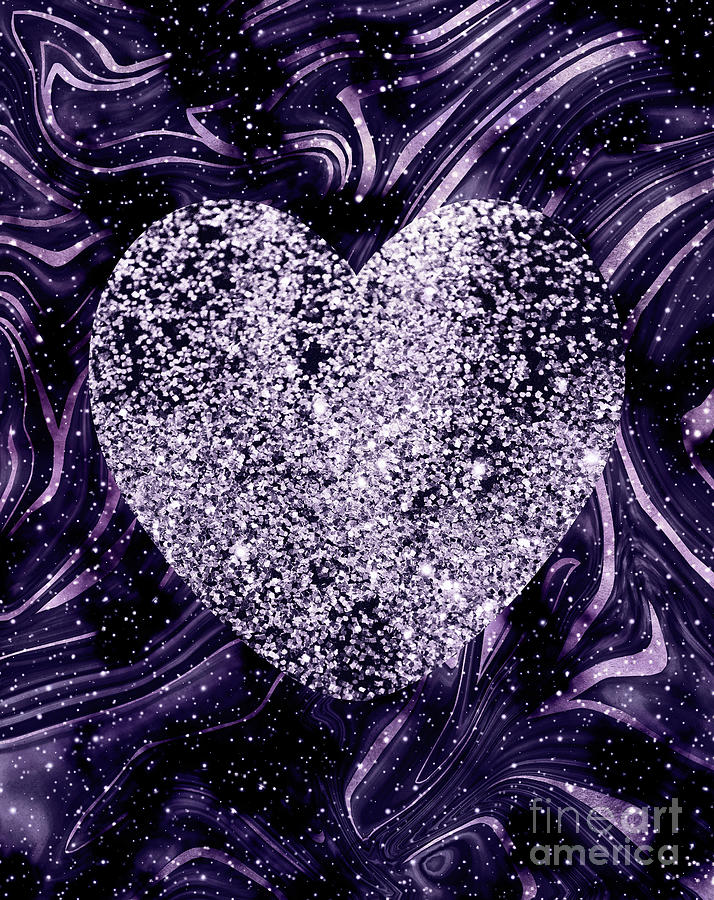Abstract Digital Art - Cosmic Glitter Heart Dream #1 Faux Glitter #love #decor #art  by Anitas and Bellas Art