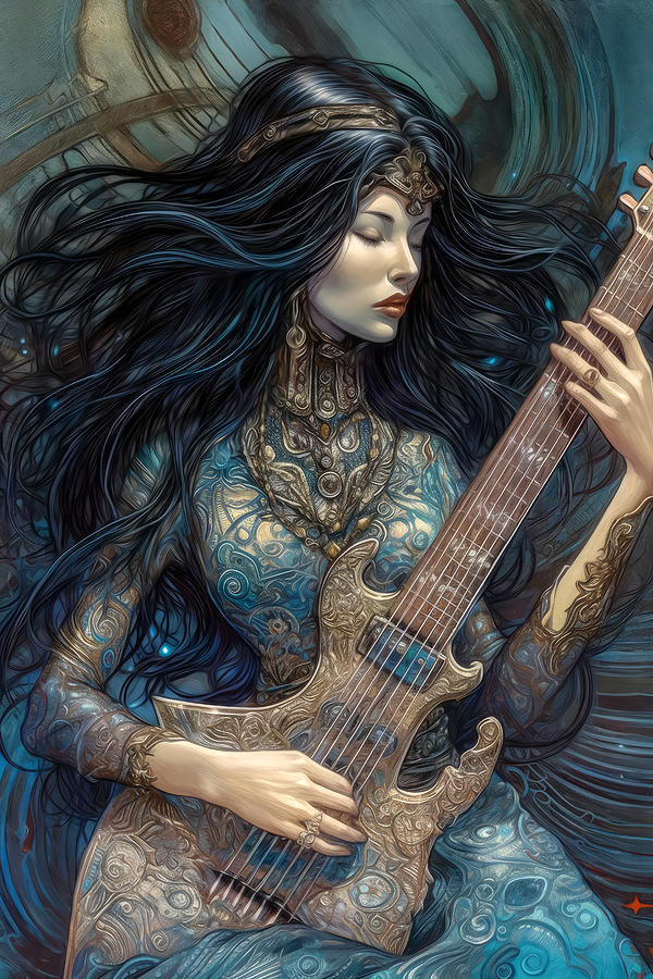 Cosmic Guitar Goddess Digital Art by Wes and Dotty Weber