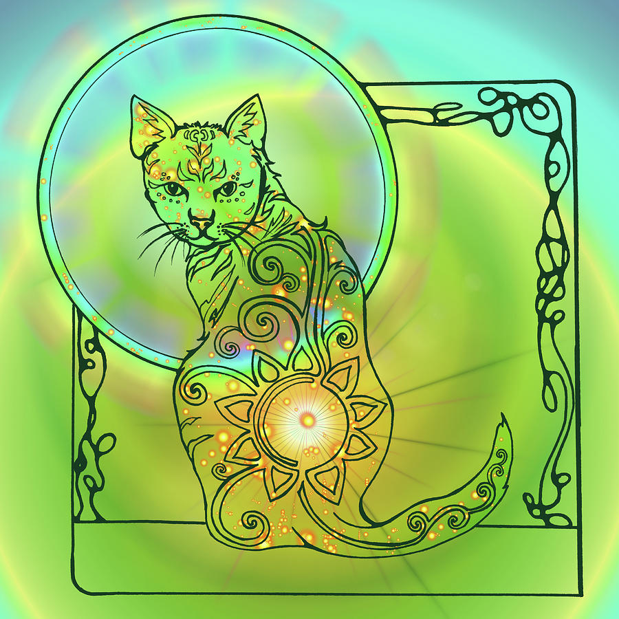 Cosmic Nature Cat Design Digital Art