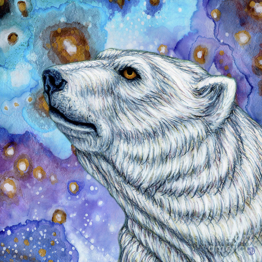 Cosmic Polar Bear Painting by Amy E Fraser