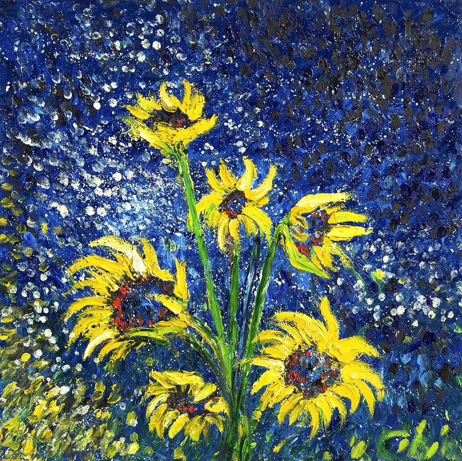 Cosmic Sunflowers 2 Painting by Chiara Magni