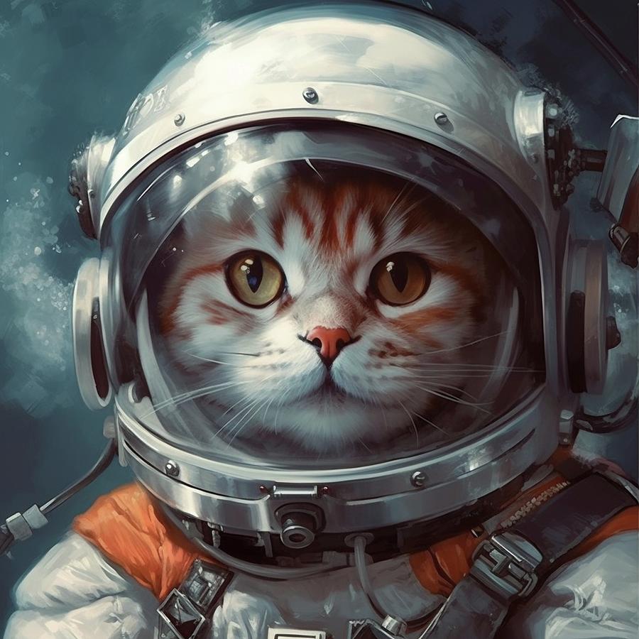 Cosmic Whiskers The Smiling Feline Explorer Painting by Matt the flying ...