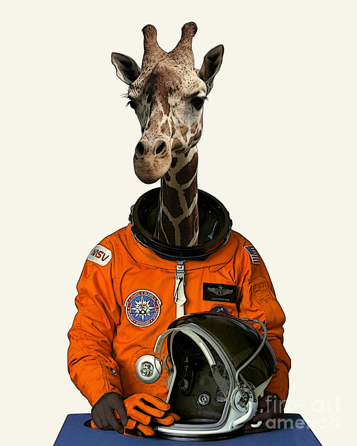 Giraffe Digital Art - Cosmonaut giraffe by Madame Memento